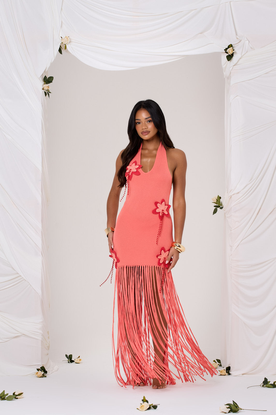 CECILLE CROCHET FLOWER MAXI DRESS