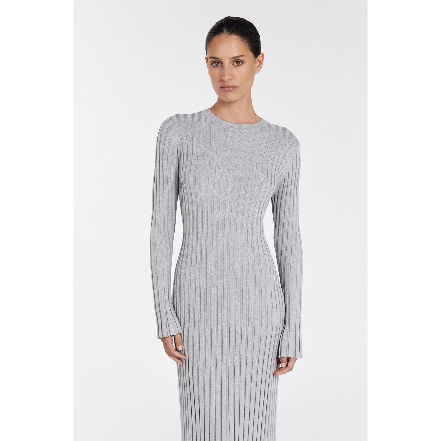 Ada Silver Long Sleeve Midi Dress | Elegant Design