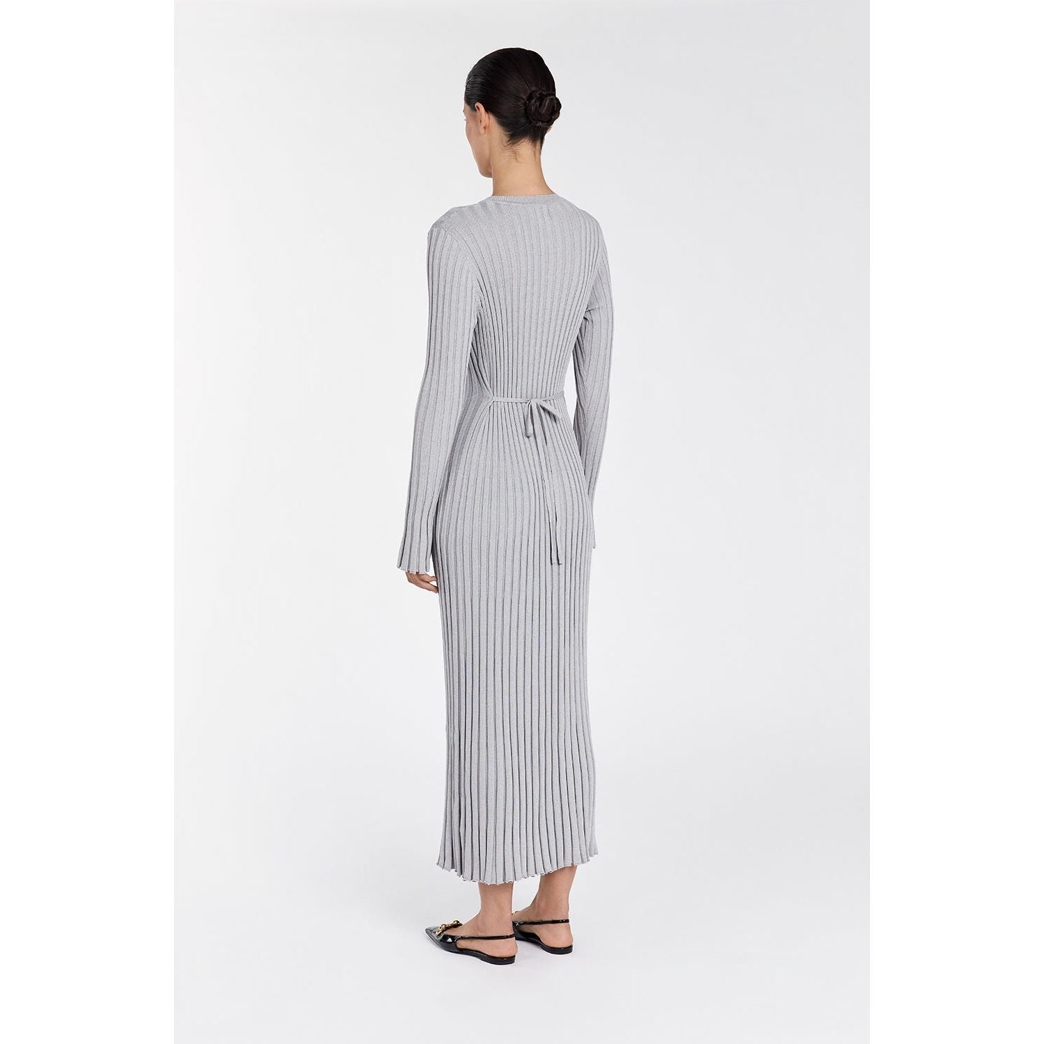 Ada Silver Long Sleeve Midi Dress | Elegant Design