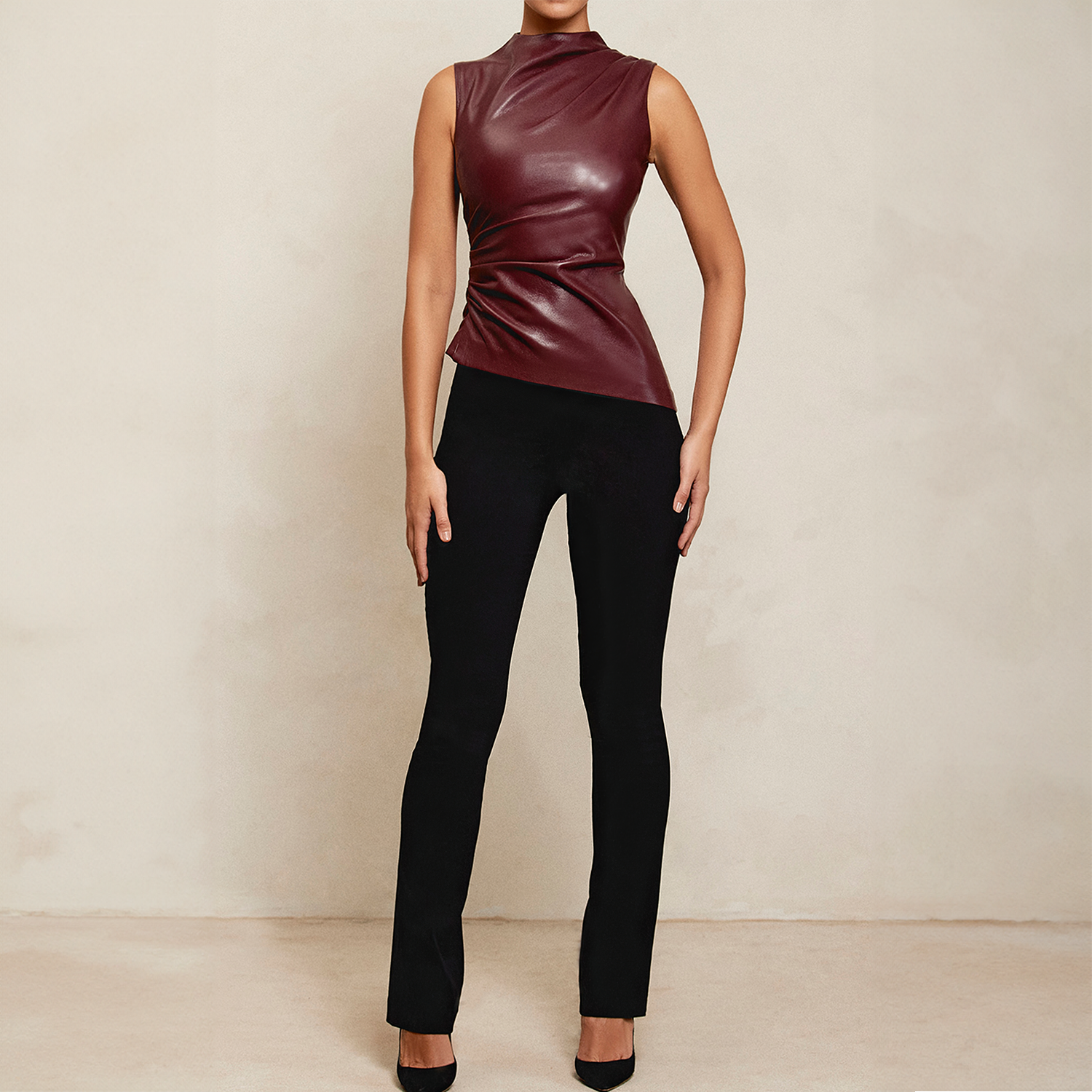 Red Vegan Leather Top