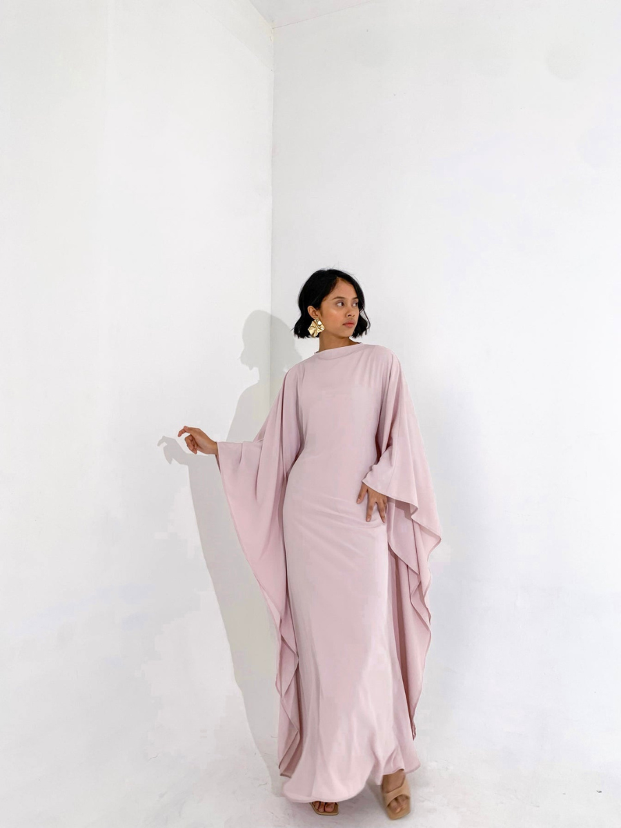 Dusty Pink Plissé Kaftan Dress | Adjustable Fit